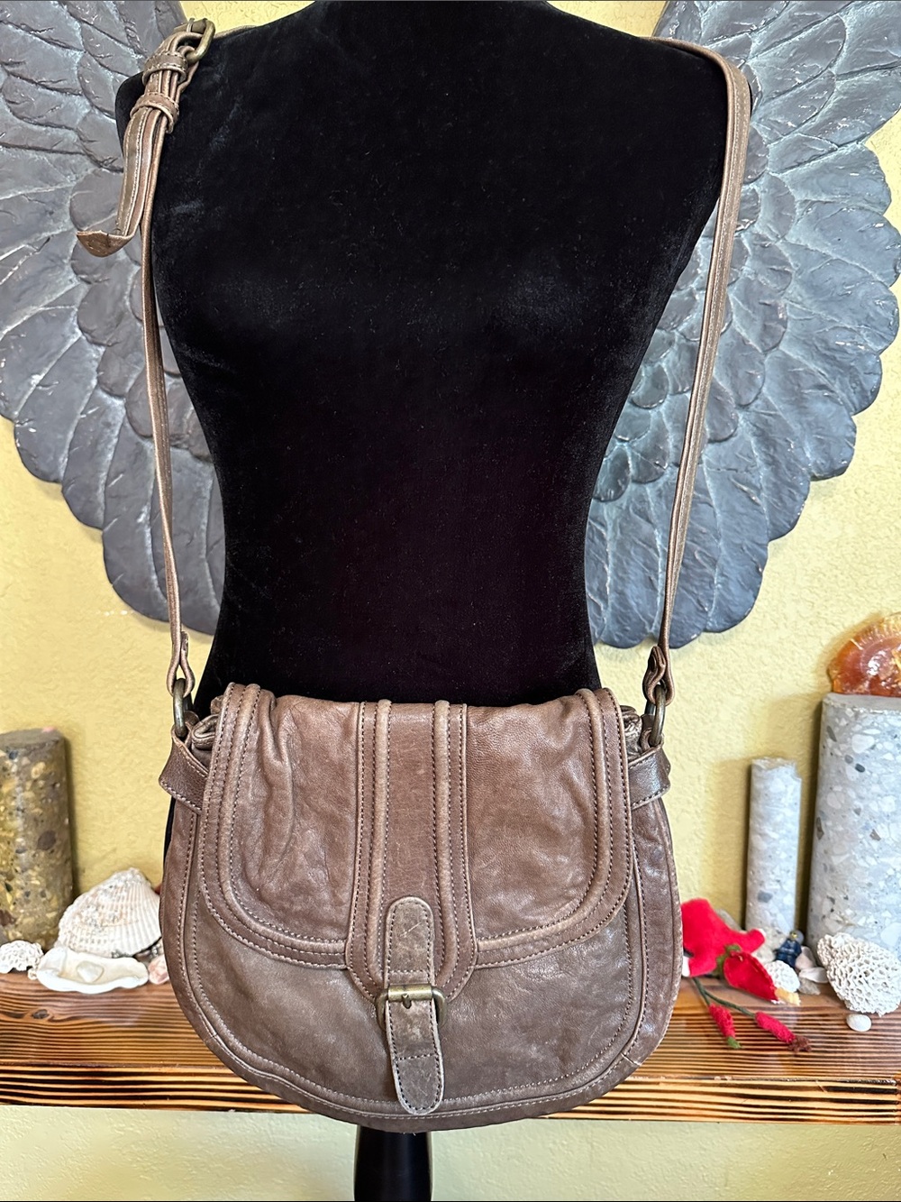 vintage Danier Brown Leather Crossbody Bag